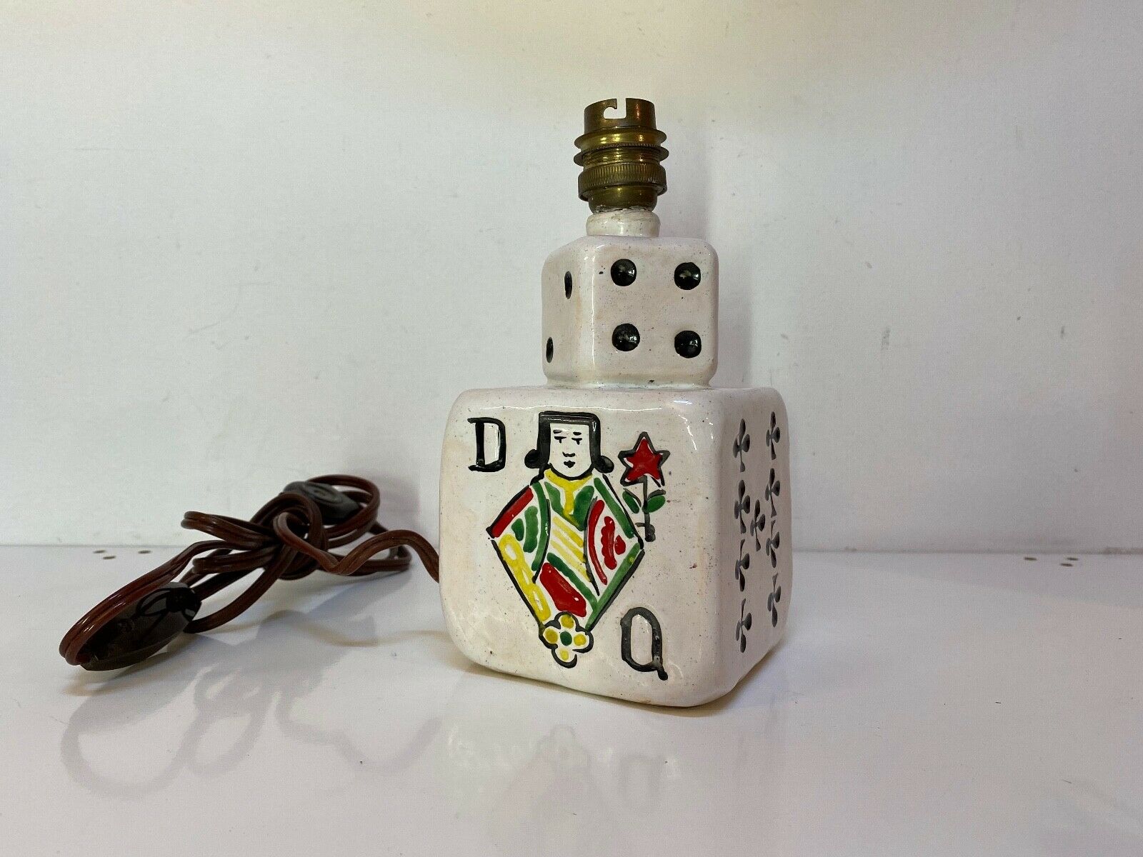 old ceramic desk lamp domino design and vintage card games 1950