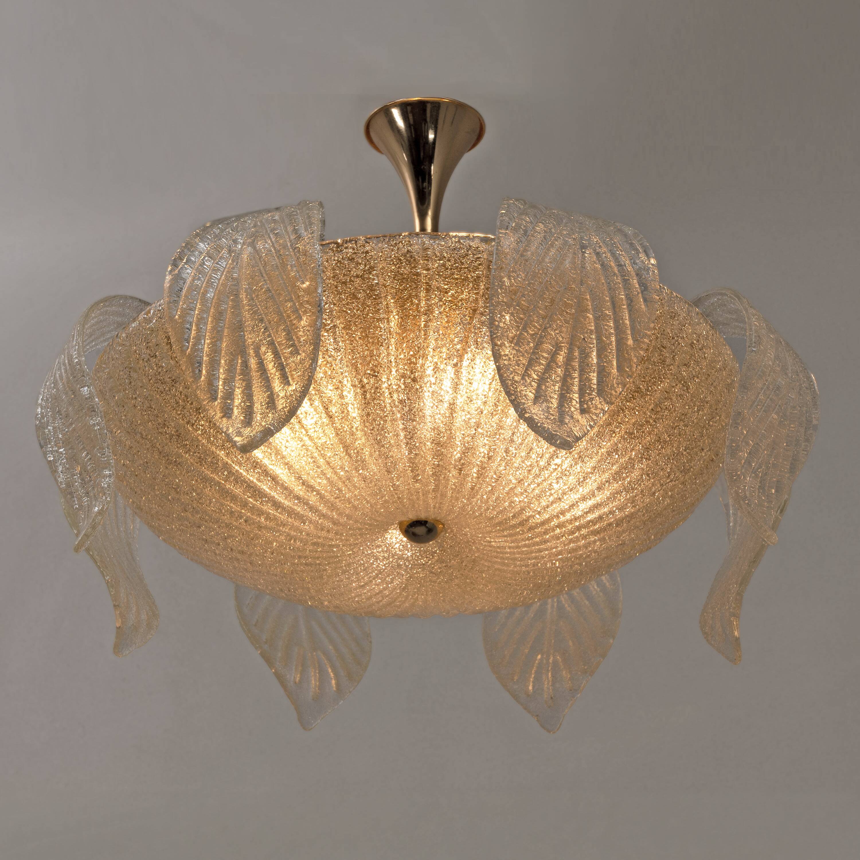 Vistosi Mid-Century Modern Italian Murano Glass and Brass Chandelier, 1960