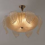 Vistosi Mid-Century Modern Italian Murano Glass and Brass Chandelier, 1960