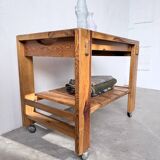 1980 pine wheeled console table