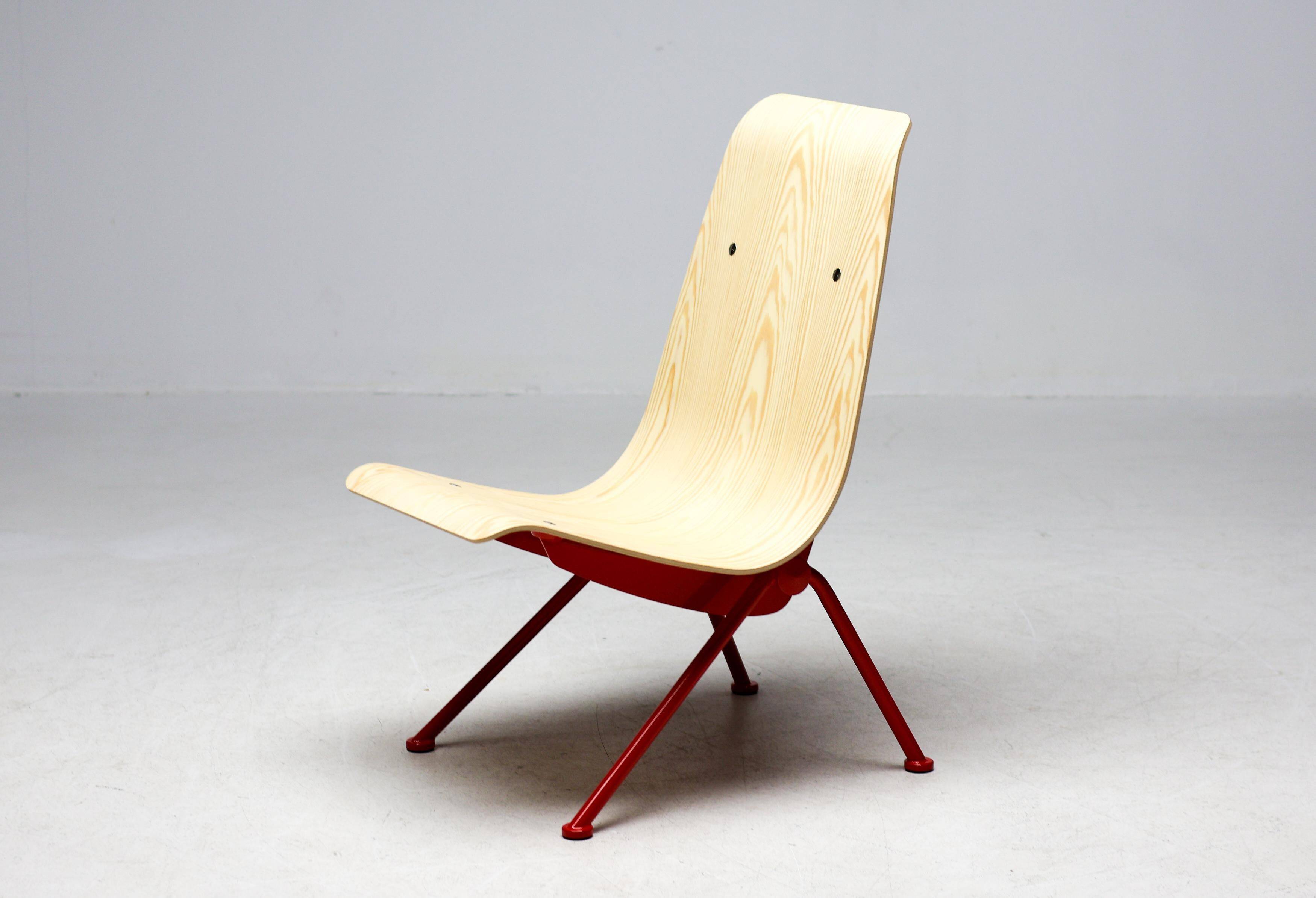 Jean Prouvé "Antoni" chair - Limited edition, red frame / plywood seat
