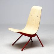 Jean Prouvé "Antoni" chair - Limited edition, red frame / plywood seat