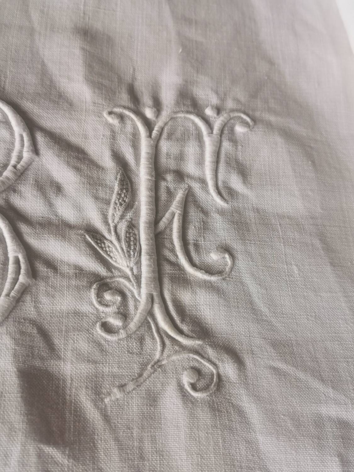 Old very large linen sheet monogrammed BF