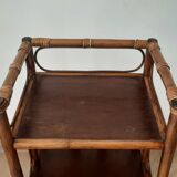 Vintage - set of 2 shelves of wooden floor, bamboo and rattan - 3 levels- retro 80s