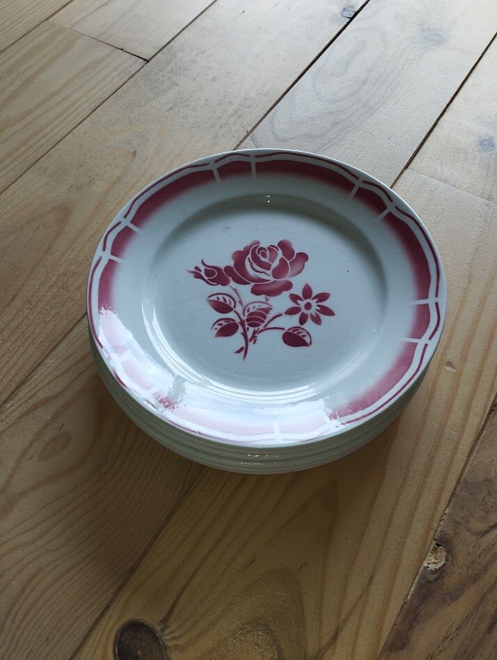 Set of 6 antique Badonviller flat plates in decorated earthenware.
