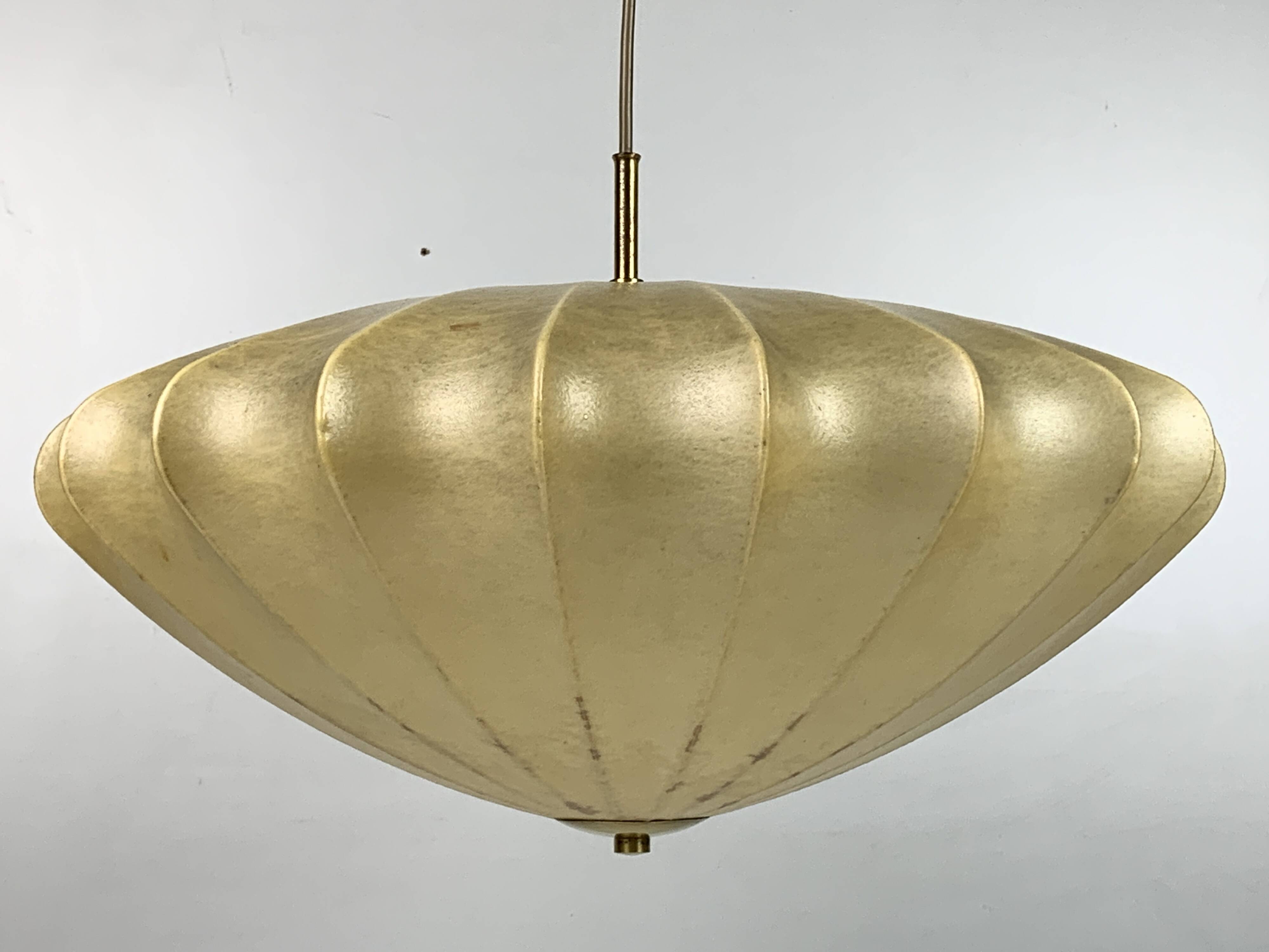 Mid-Century UFO Cocoon Hanging Lamp with Brass in the style of Achille Castiglioni, 1960s