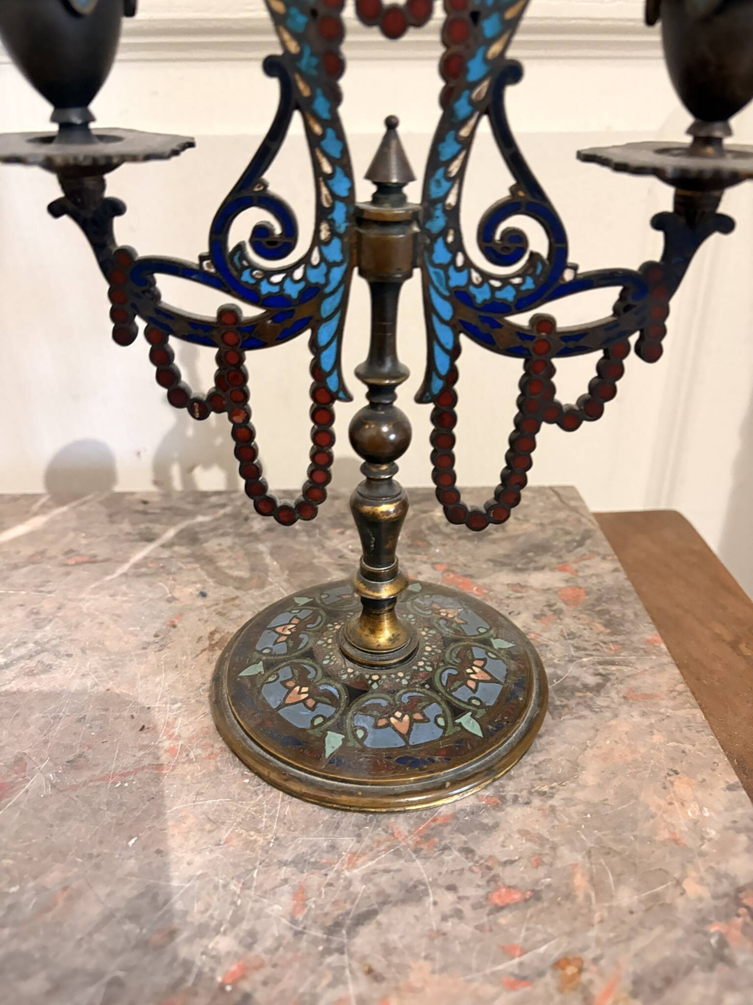 Pair of Candelabra Chandelier Champlevé Enamel Napoleon III Barbedienne