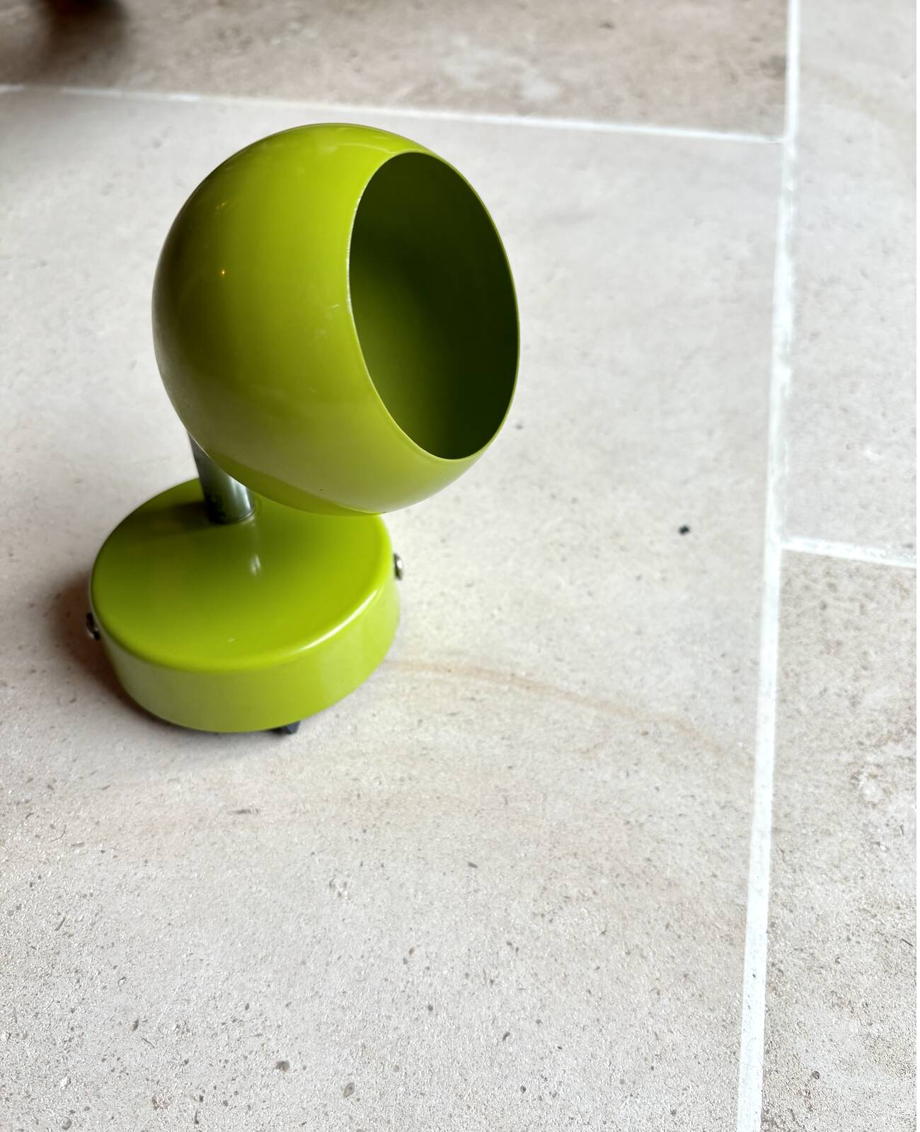 Small vintage metal spotlight in anis green/khaki color.