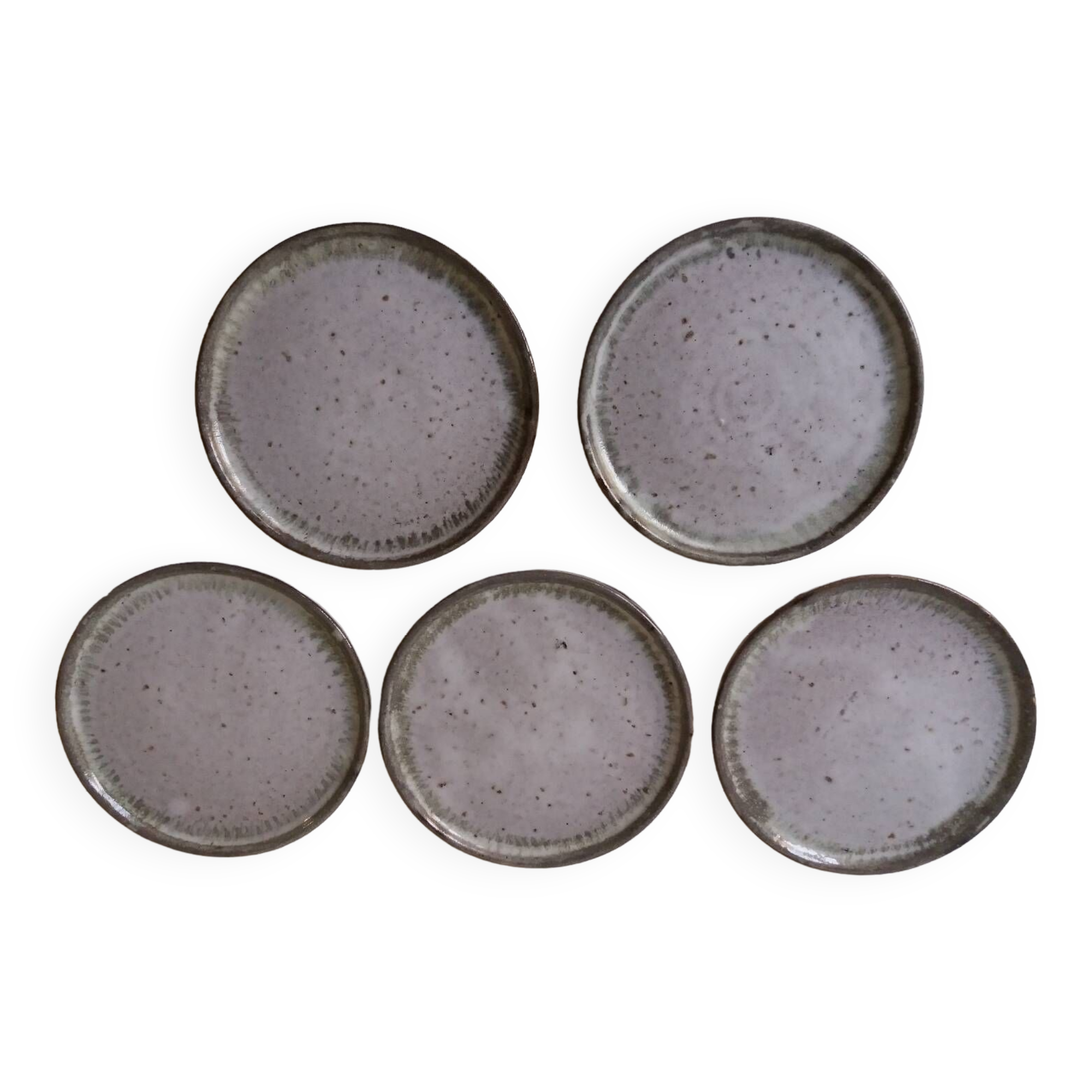 Set of 5 dessert plates in vintage gray blue enamelled stoneware