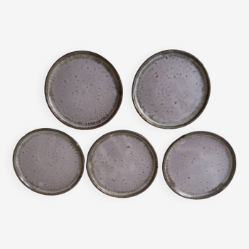Set of 5 dessert plates in vintage gray blue enamelled stoneware