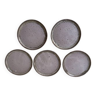 Set of 5 dessert plates in vintage gray blue enamelled stoneware