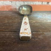 Old Silver-Plated Metal Serving Spoon + Porcelain Handle