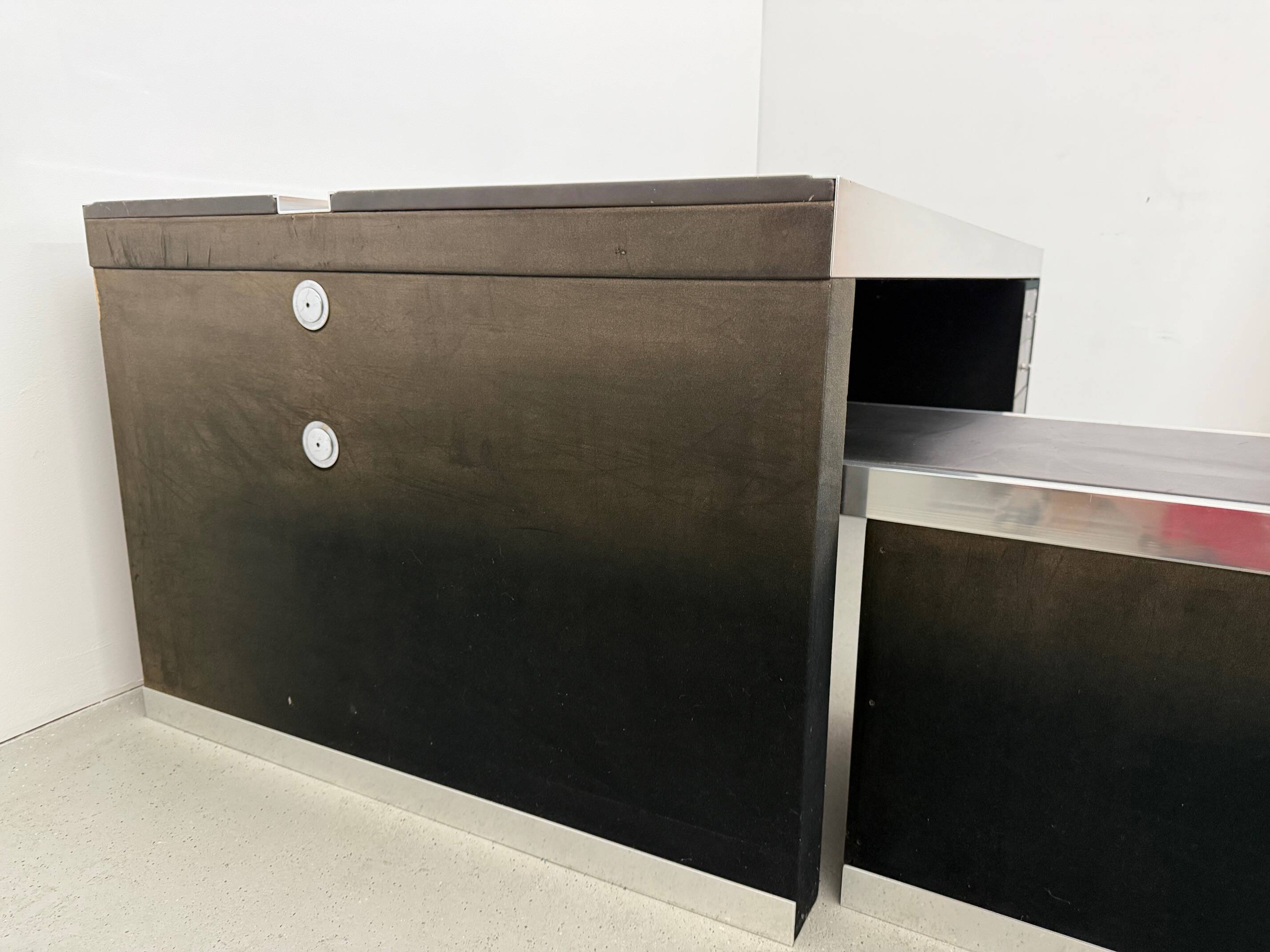 Guido Faleschini For Mariani, L-shaped Leather and Steel Desk, Italy 1970s