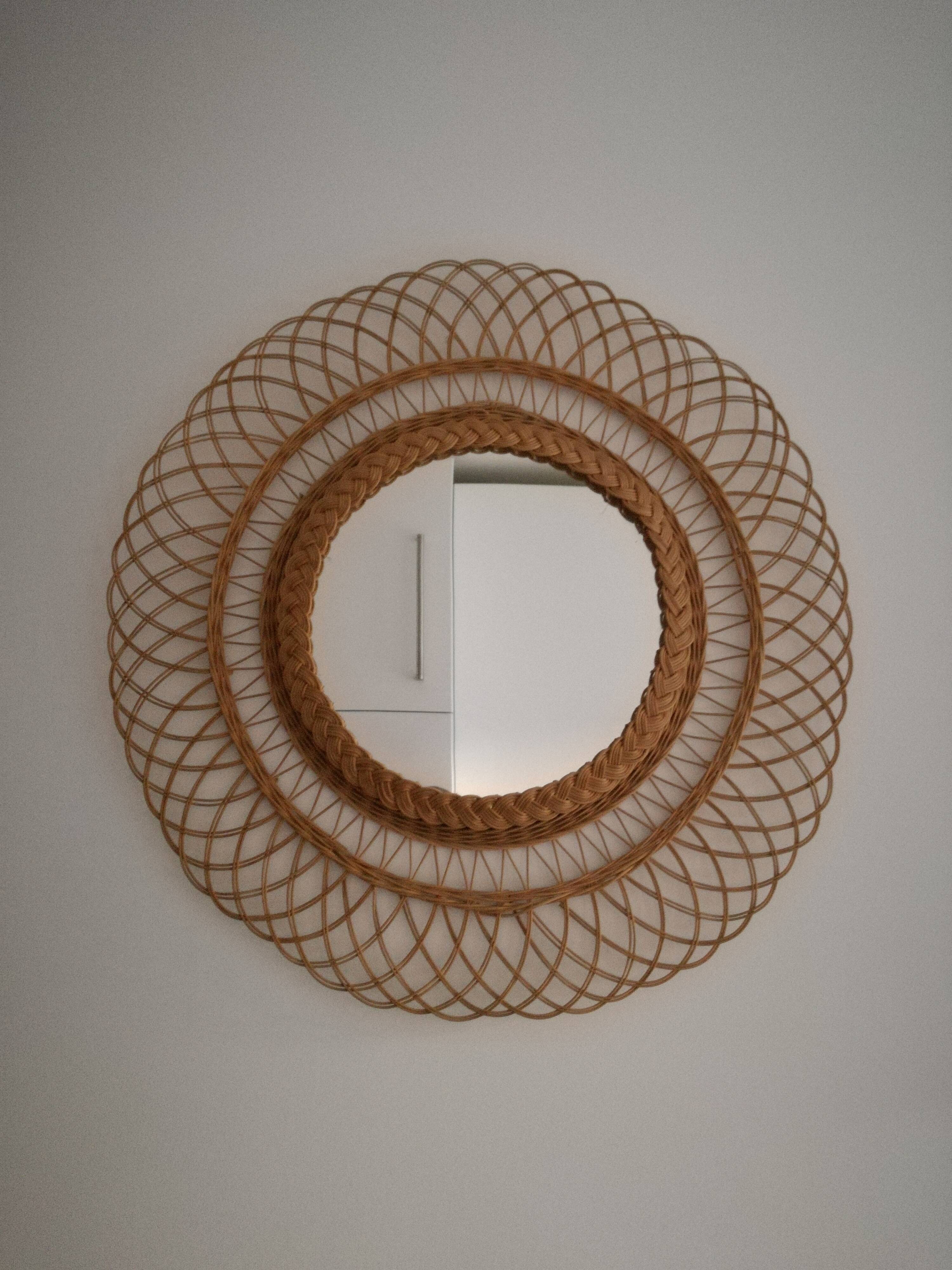 Round mirror rattan vintage 64 x 64 cm