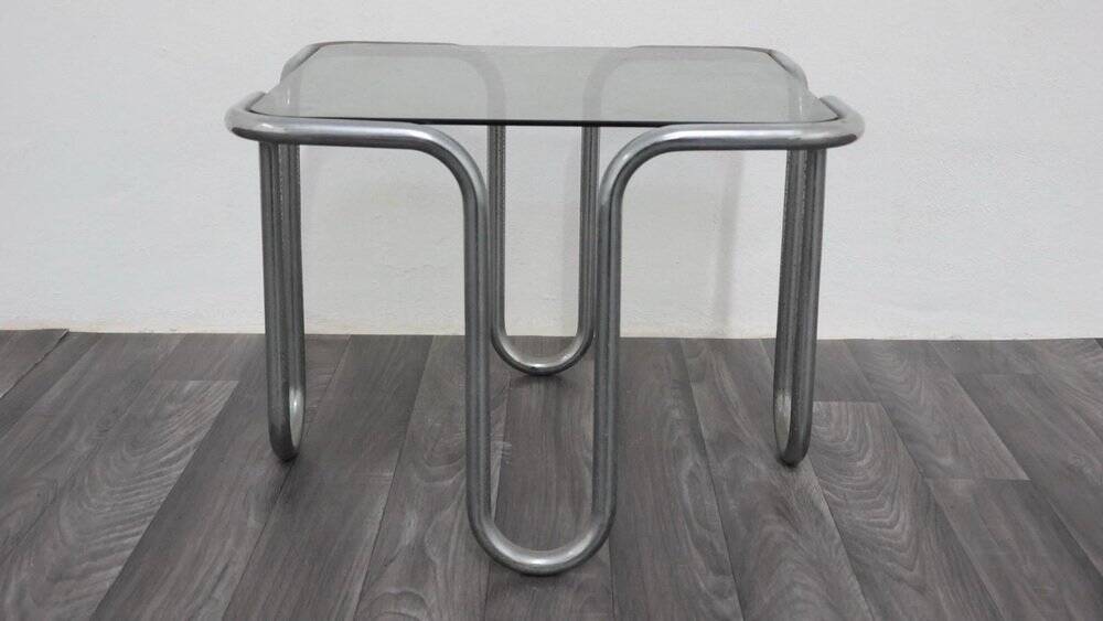 Coffee Table in Chromed Tubular Steel and Smoked Glass by Ezio Didone, 1970s