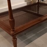 Mahogany coffee table / end table with rattan spacer shelf