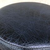 Stool on metal stand in star on wheels sitting round padded skaï bluish