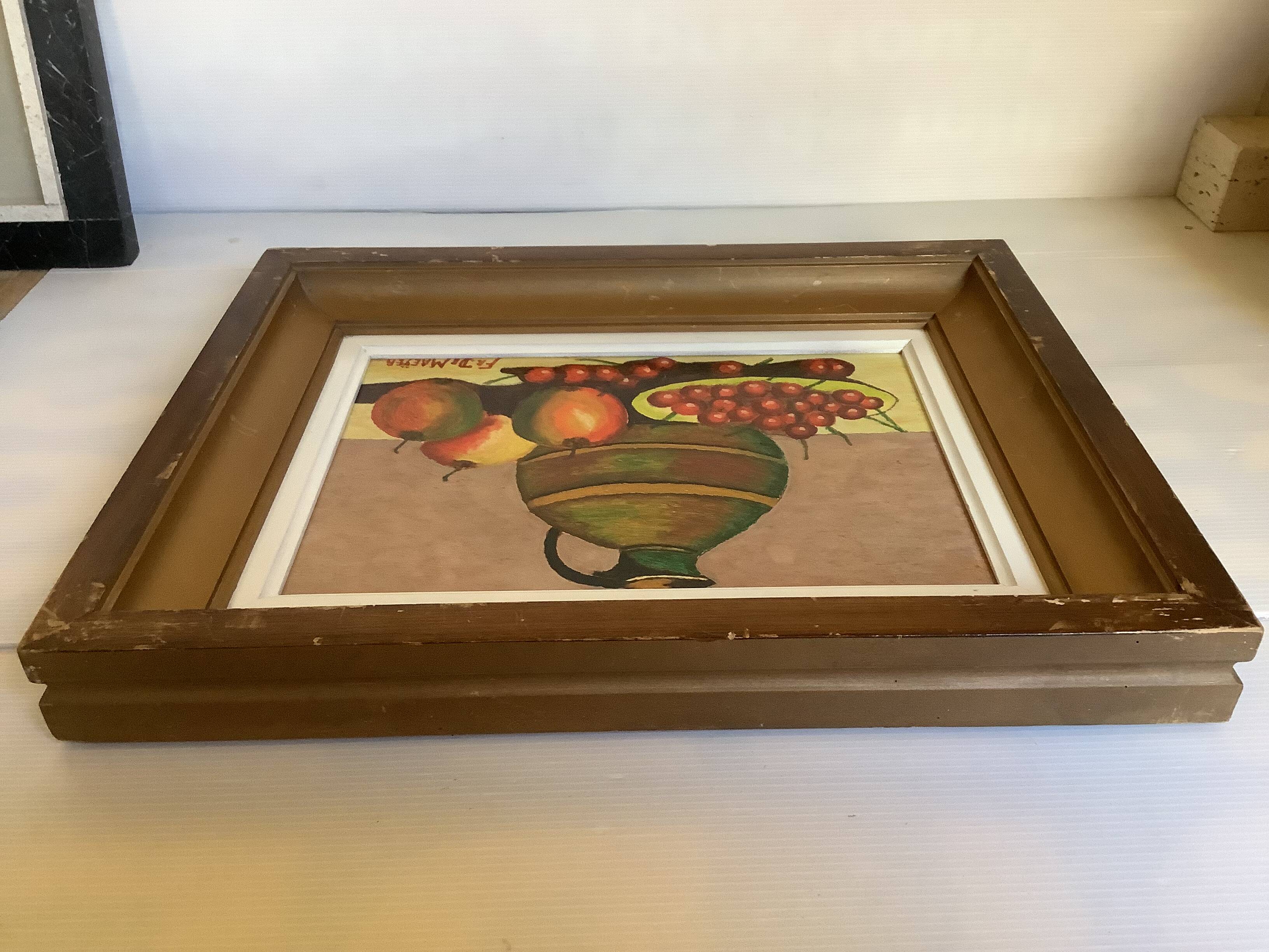 Still life painting oil on panel signed