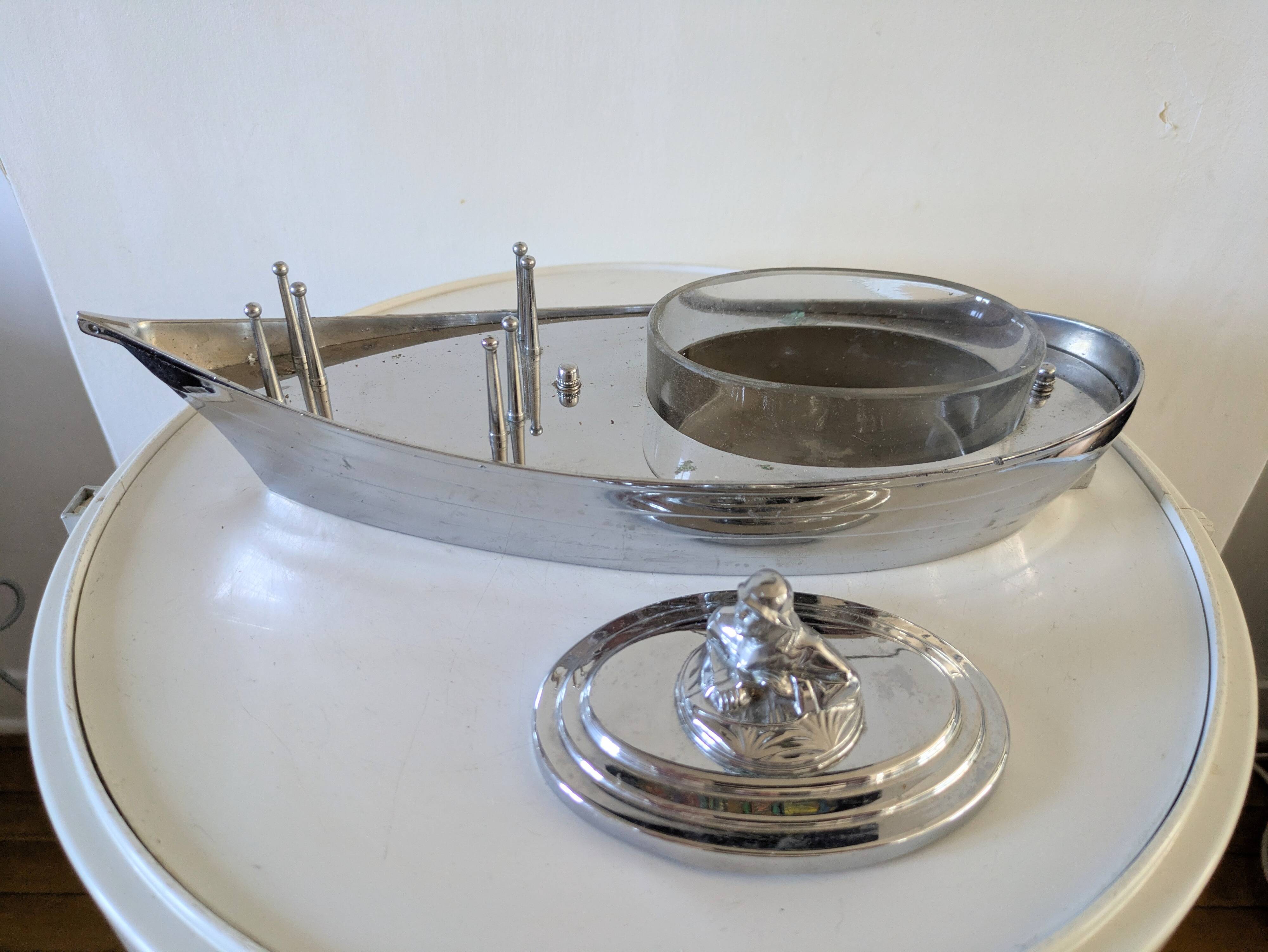 Bateau en inox support vinaigrette vintage années 60