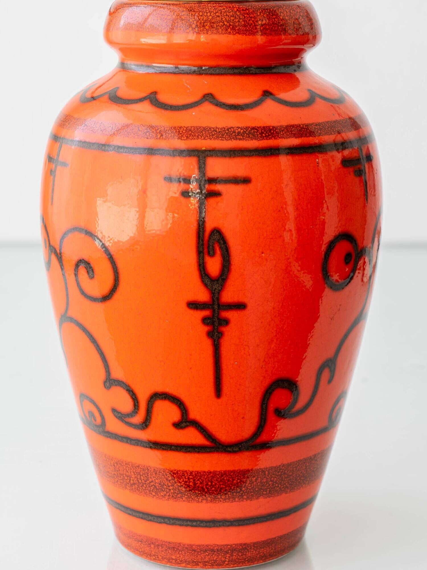 Dutch Orange Gouda Ceramic Table Lamp 'Tokio', 1970s, New Black Linen Shade