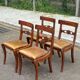 4 Regency chairs in solid wood and brown-beige leather from the 19th century.