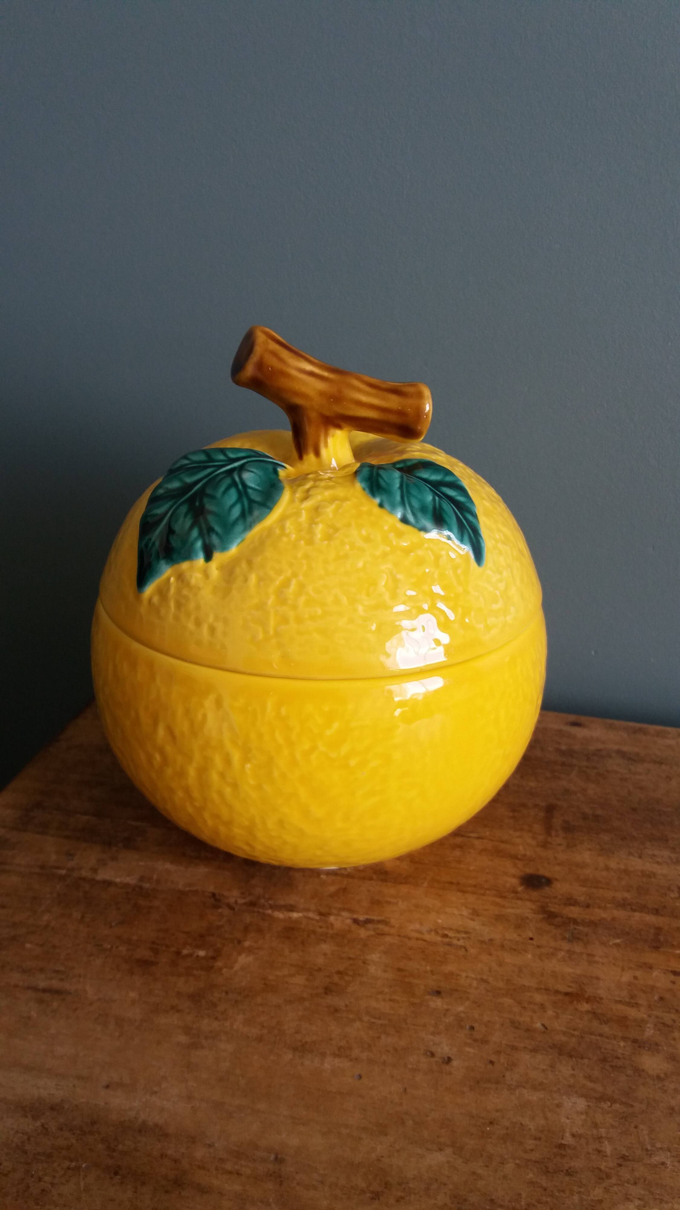 Sugar bowl candy dish box lemon in slipware