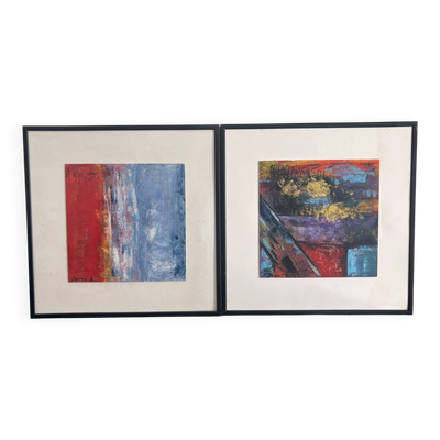 Paire Peinture Abstraite Contemporain Desmox 2020 Technique Mixte Or