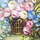 Antique oil painting, bouquet of peonies, ornate gilded frame