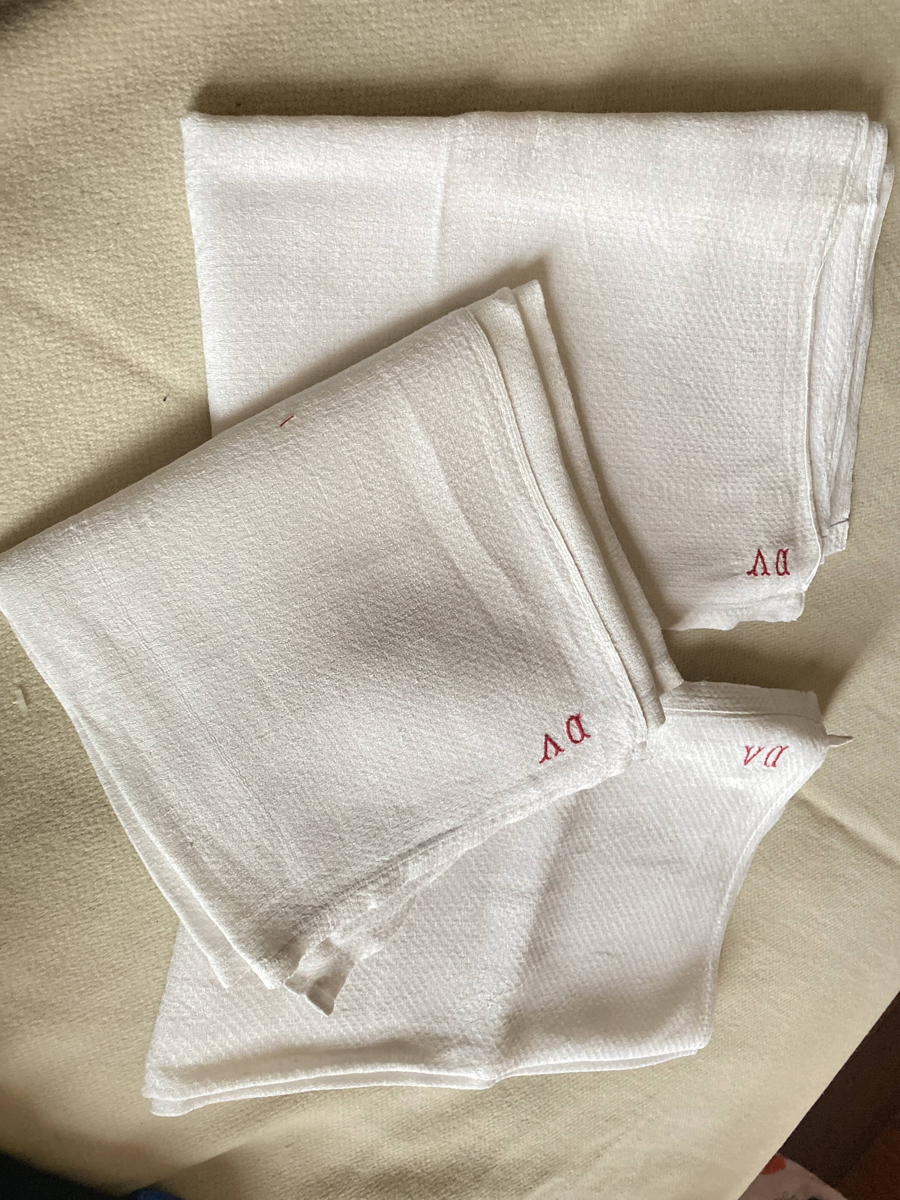 Trio of old tea towels special glass