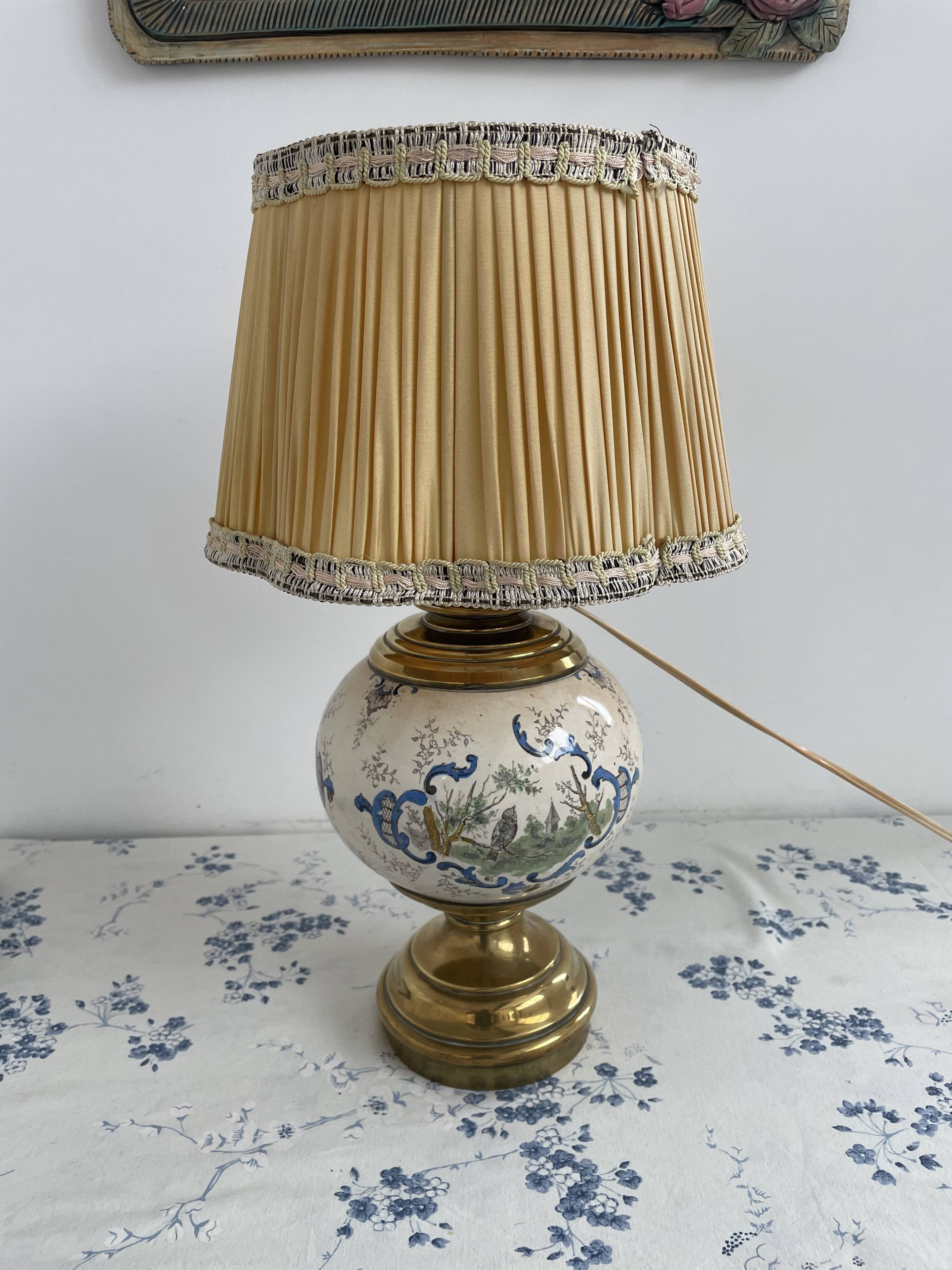 Antique lamp on earthenware vase attributed to Lunéville, monogram LN