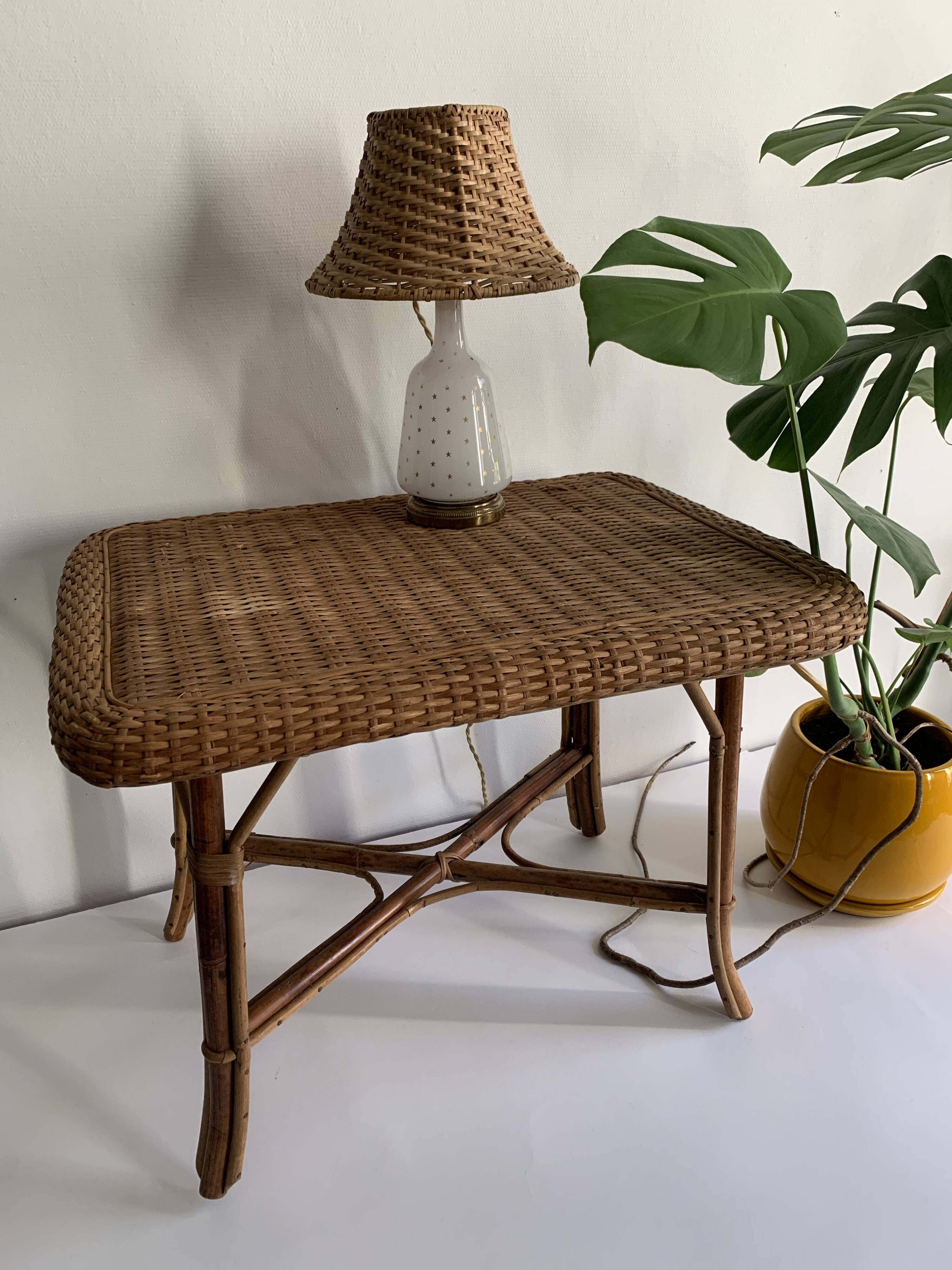 Antique rattan and bamboo coffee table, 1950