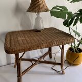 Antique rattan and bamboo coffee table, 1950