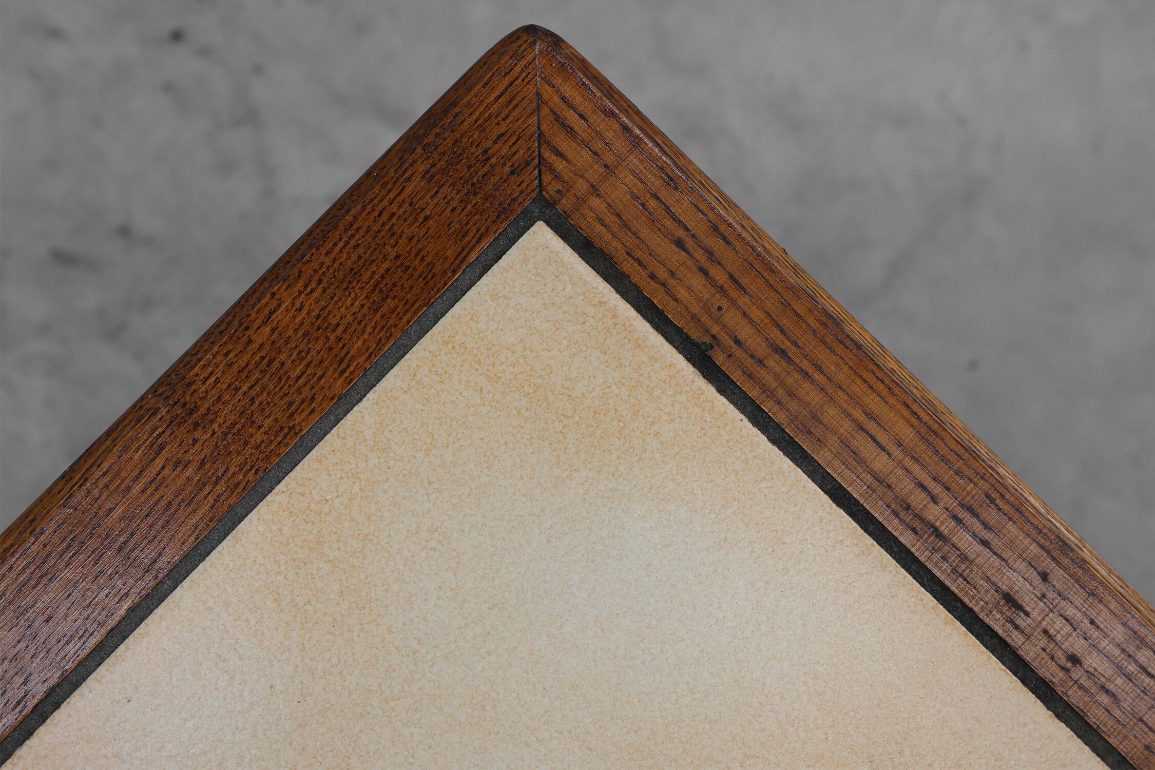 Pair of 20th century rustic wooden side tables with ceramic tile top