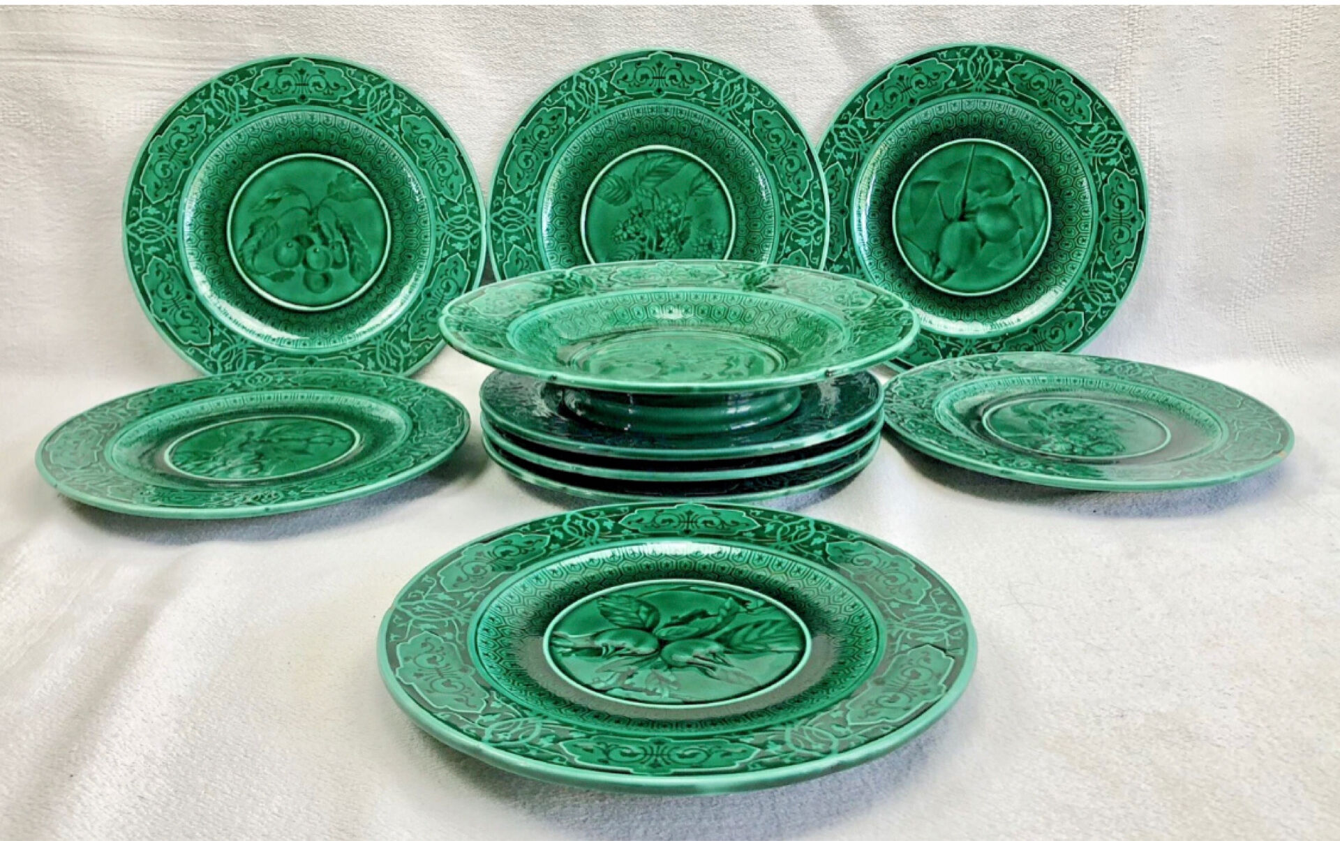 Footed compote with shaded enamels Sarreguemines majolica