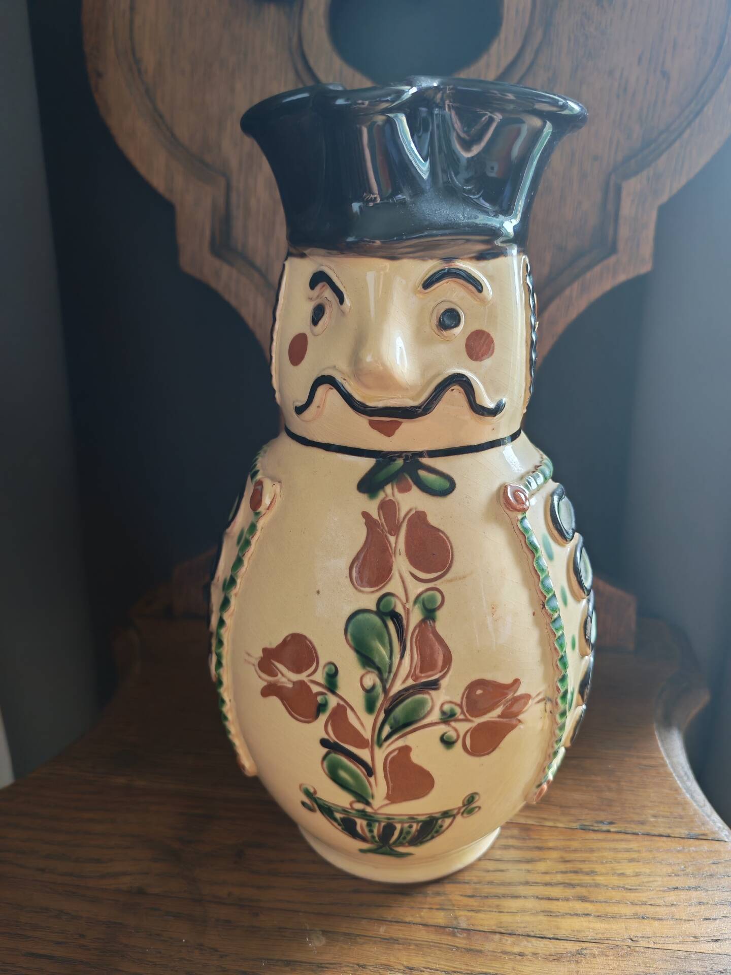 Anthropomorphic pitcher in slipware Hungarian folk art 1960