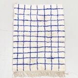 Moroccan Berber carpet Beni Ouarain with majorelle blue checks 1.5x1.10m