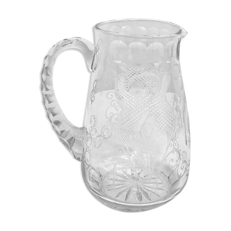 Hand-carved glass jug. France, 1950s.