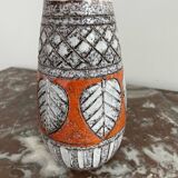 Vintage, vase, Fratelli Fanciullacci sgraffito, 50s, orange, leaf decoration, signed, numbered