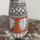 Vintage, vase, Fratelli Fanciullacci sgraffito, 50s, orange, leaf decoration, signed, numbered