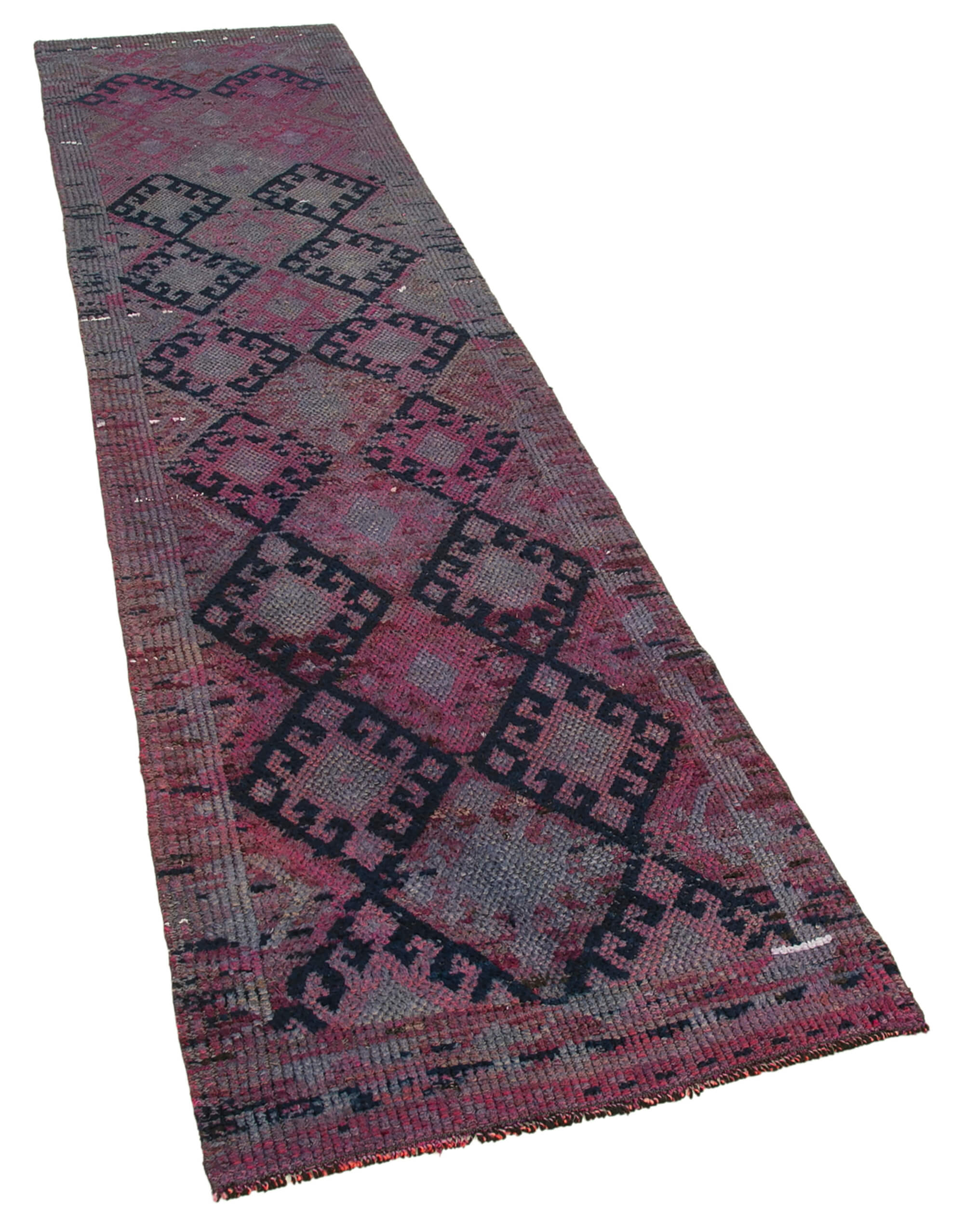 Handwoven vintage anatolian purple runner rug 78 cm x 311 cm