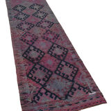 Handwoven vintage anatolian purple runner rug 78 cm x 311 cm