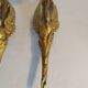 Pair of bronze swan and pink tulip wall lights in glass paste