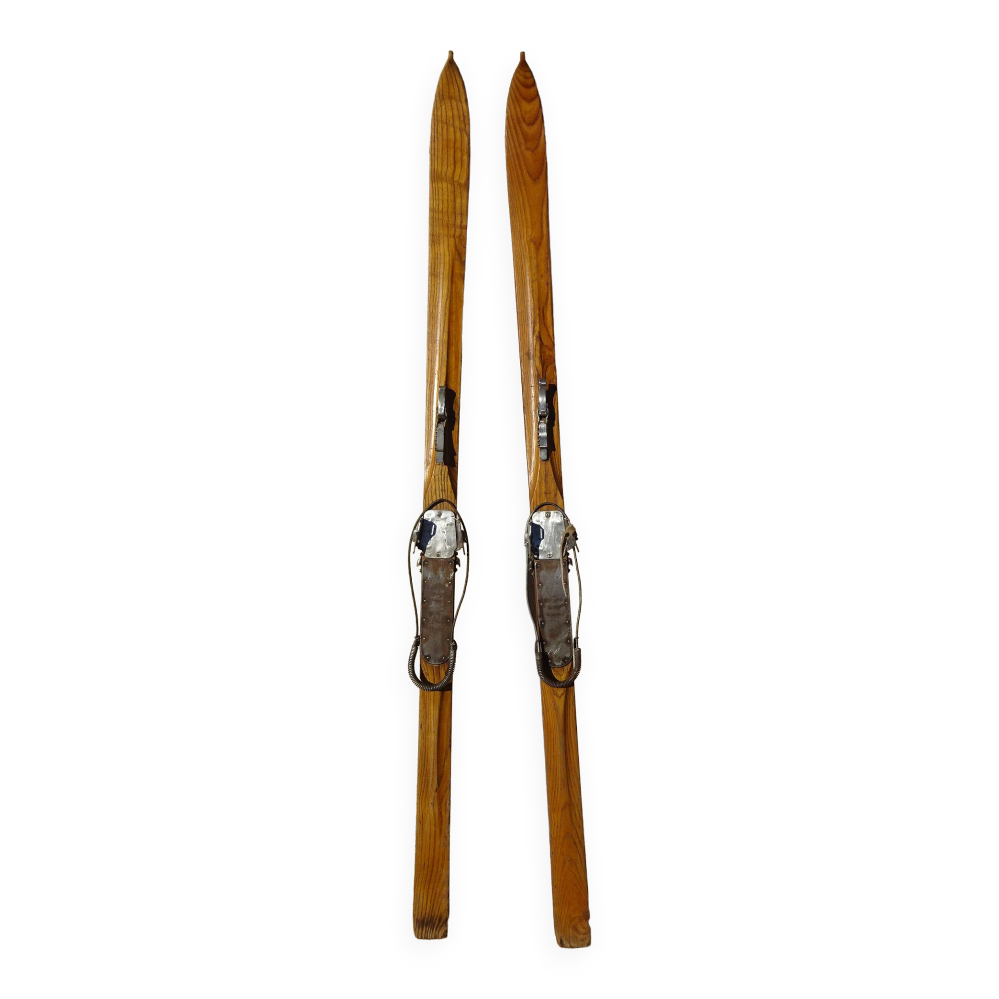 Pair of old wooden skis and metal bindings altiere
