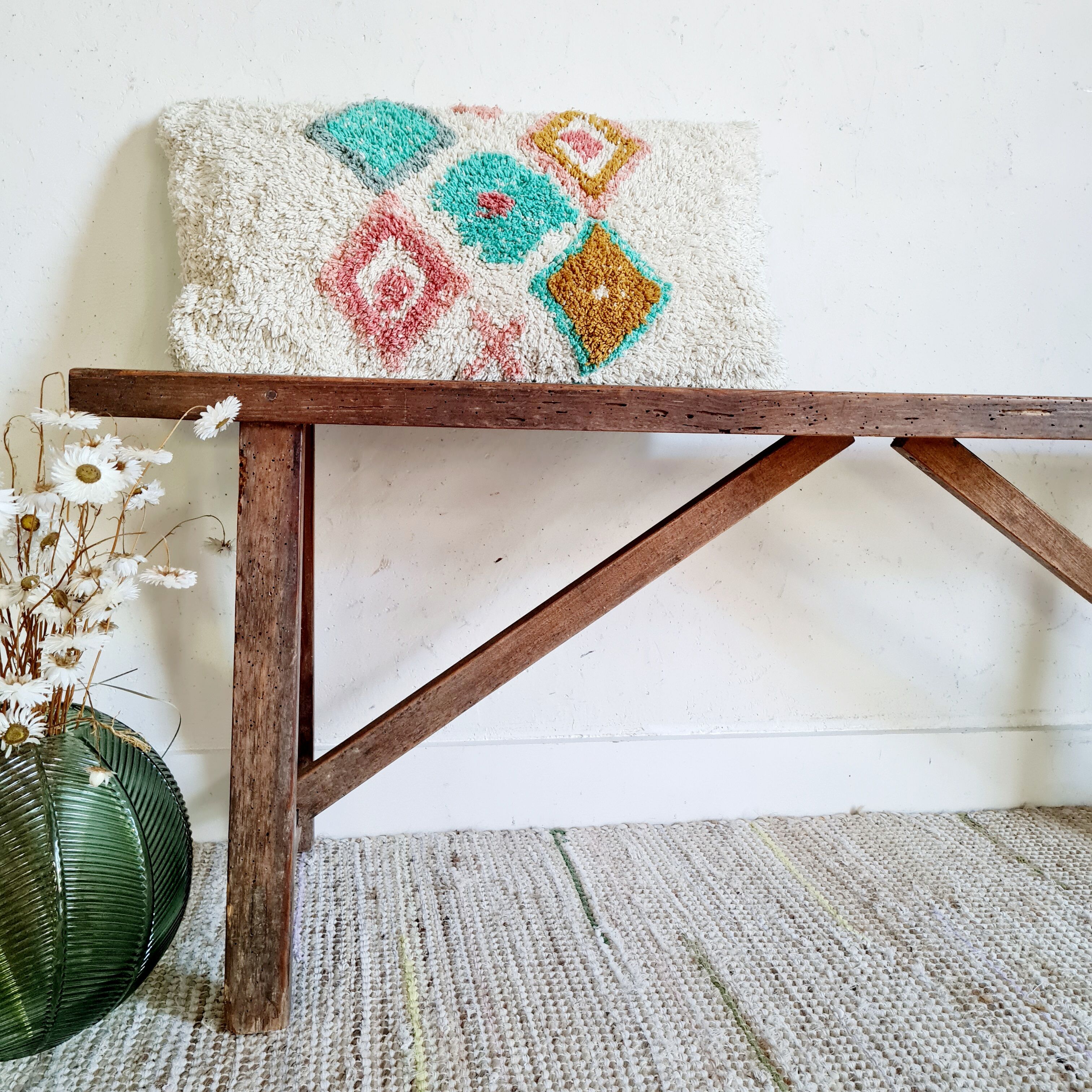 Old wooden country farmhouse bench