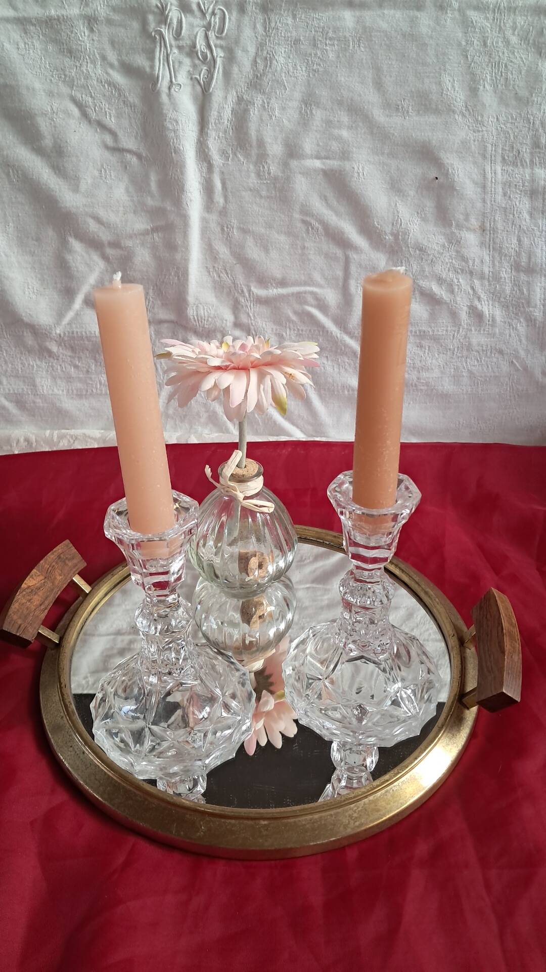 Pair of vintage glass candlesticks in clear glass