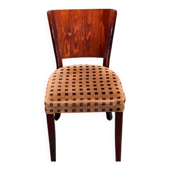 Chaise de bistrot parisienne en bois massif et tissu
