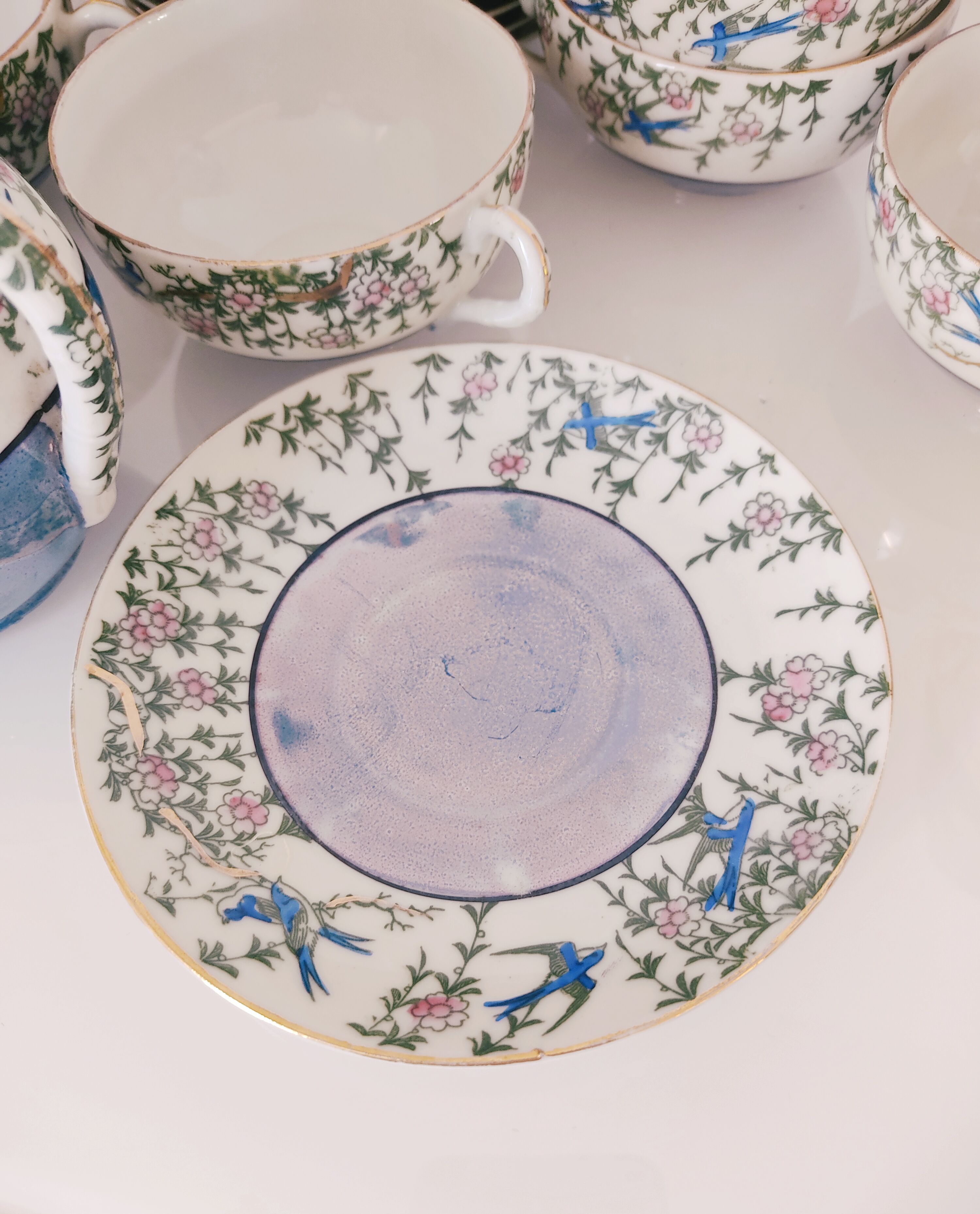 Japanese coffee set 10 cups, milk jar, sugar pot