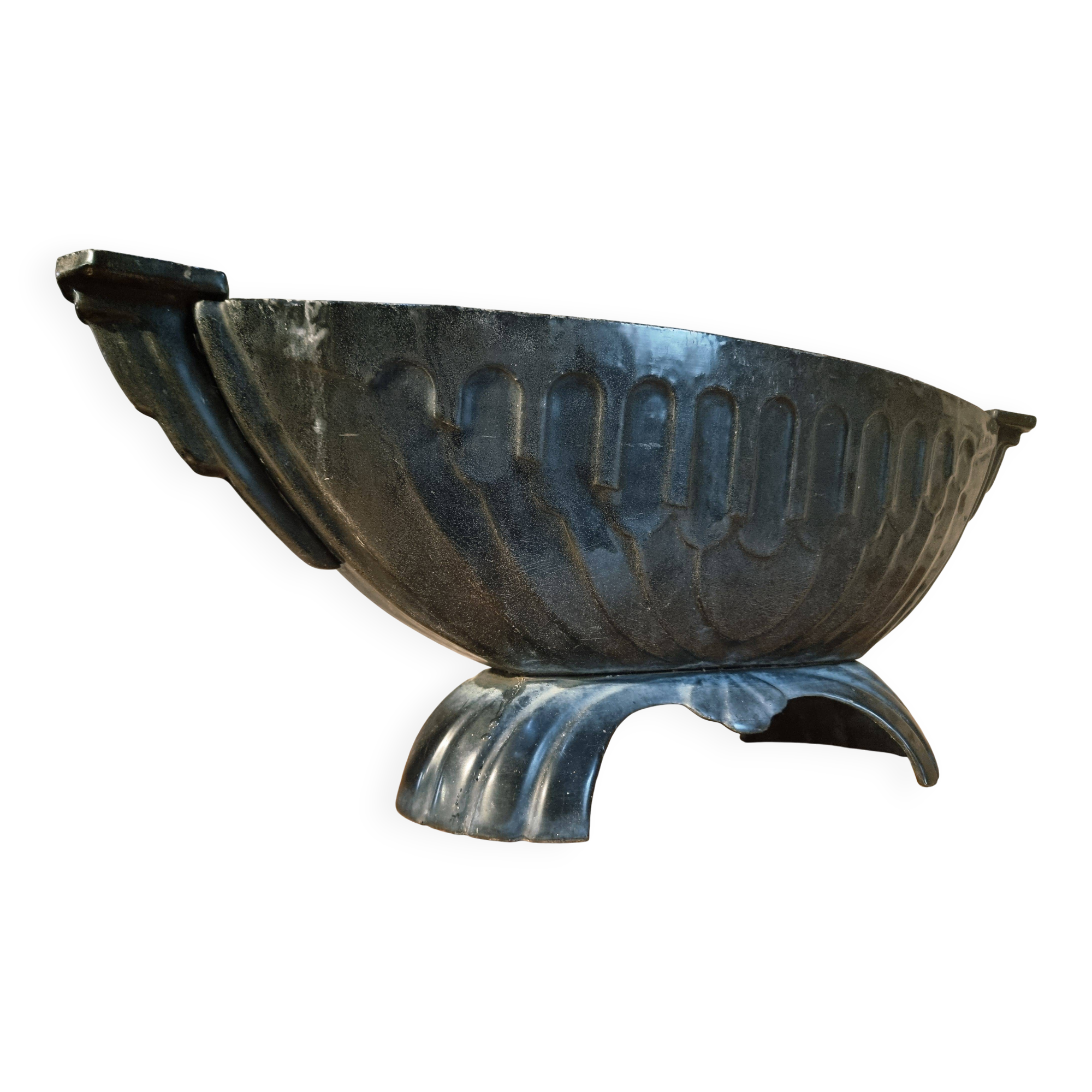 French Art Deco cast iron enamel planter – 1920s–1930s