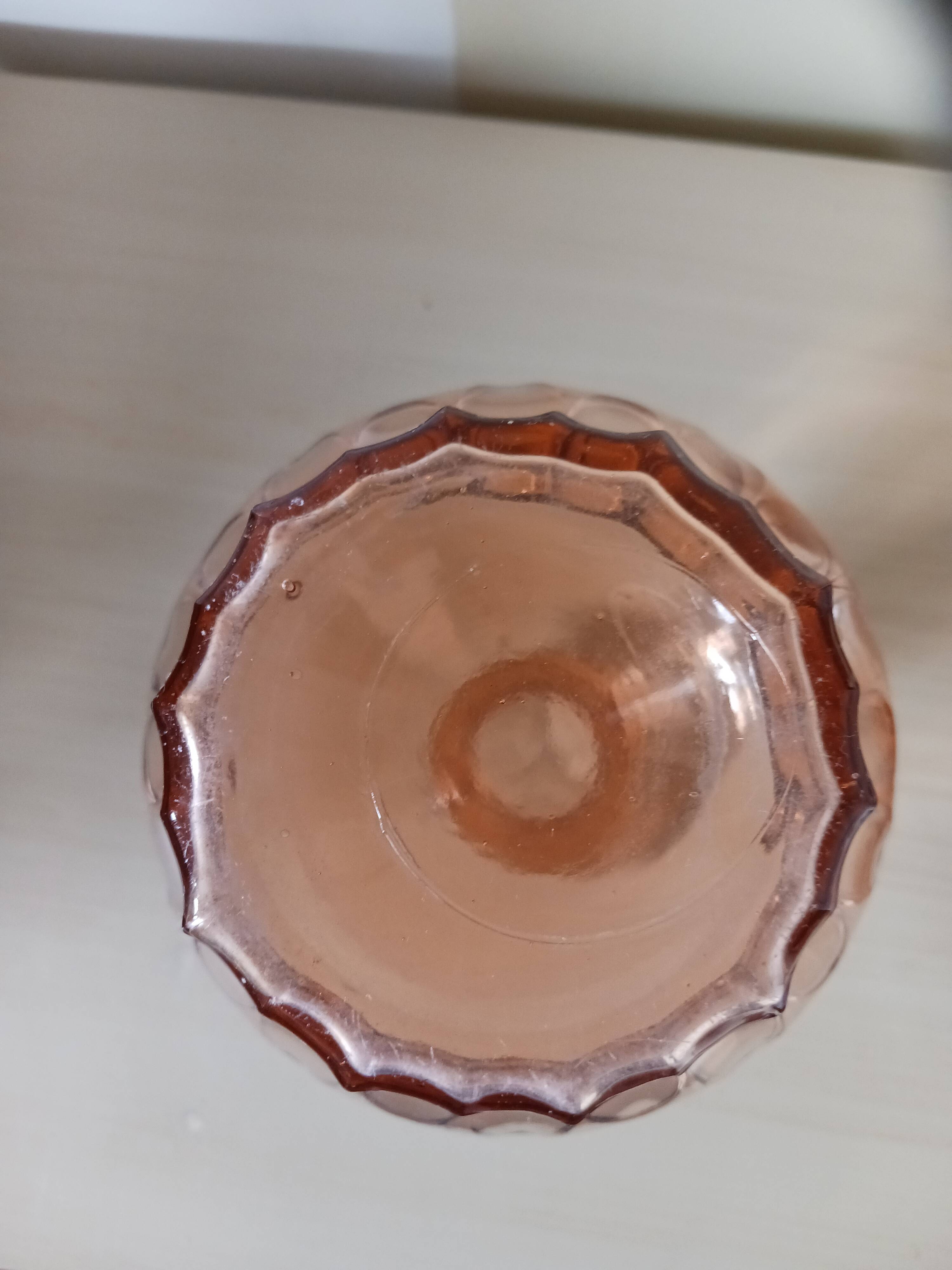 Vintage carafe in powder pink glass.