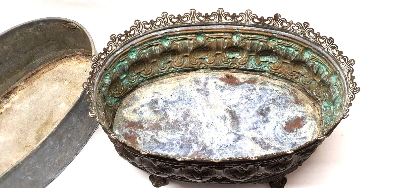 Old planter decorations medallion brass / bronze deco flower garden
